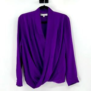 Amanda Uprichard Long Sleeve 100% Silk Wrap Top - Purple - Large
